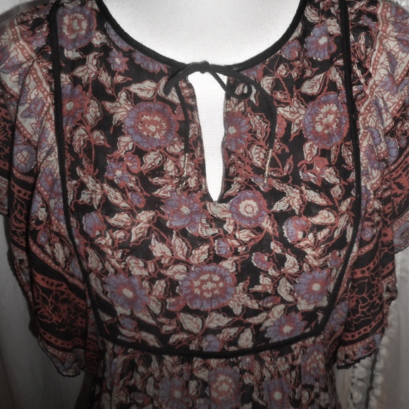 Ecote Flutter Sleeve Floral Cotton Peasant Dress S - Picture 2 of 7